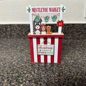 Christmas Dog Mistletoe Market Booth Mini Wood Decor